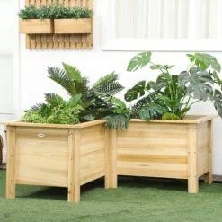 Outsunny Jardinera Elevada De Madera En Forma De L 120x120x50 Cm Natural
