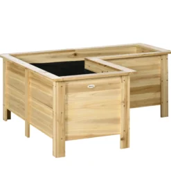 Outsunny Jardinera Elevada De Madera En Forma De L 120x120x50 Cm Natural