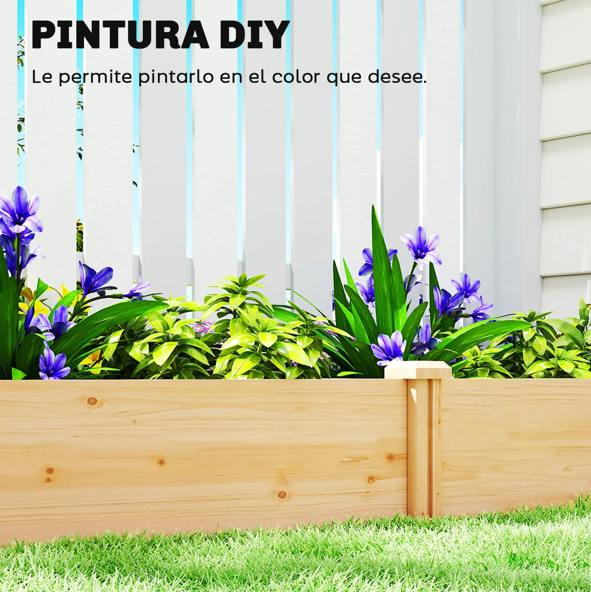 Outsunny Jardinera Elevada De Madera Con Divisor Y Base Abierta Natural