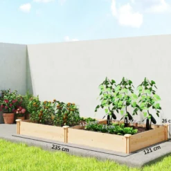 Outsunny Jardinera Elevada De Madera Con Divisor Y Base Abierta Natural