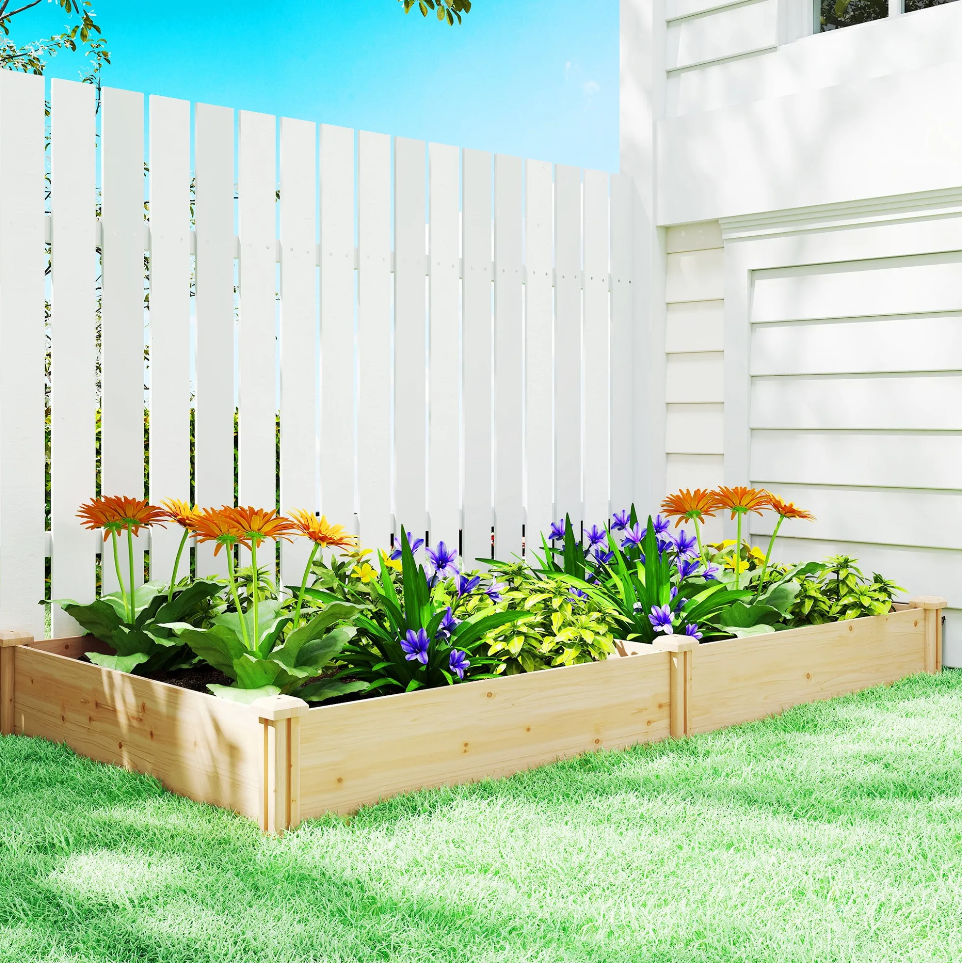 Outsunny Jardinera Elevada De Madera Con Divisor Y Base Abierta Natural