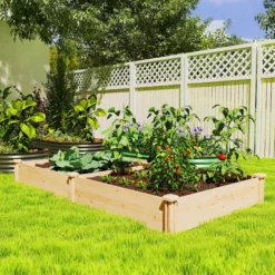 Outsunny Jardinera Elevada De Madera Con Divisor Y Base Abierta Natural