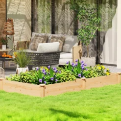 Outsunny Jardinera Elevada De Madera Con Divisor Y Base Abierta Natural