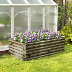 Outsunny Jardinera Exterior Grande De Acero Galvanizado Con Base Abierta Natural