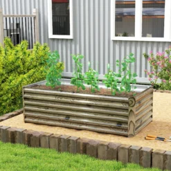 Outsunny Jardinera Exterior Grande De Acero Galvanizado Con Base Abierta Natural