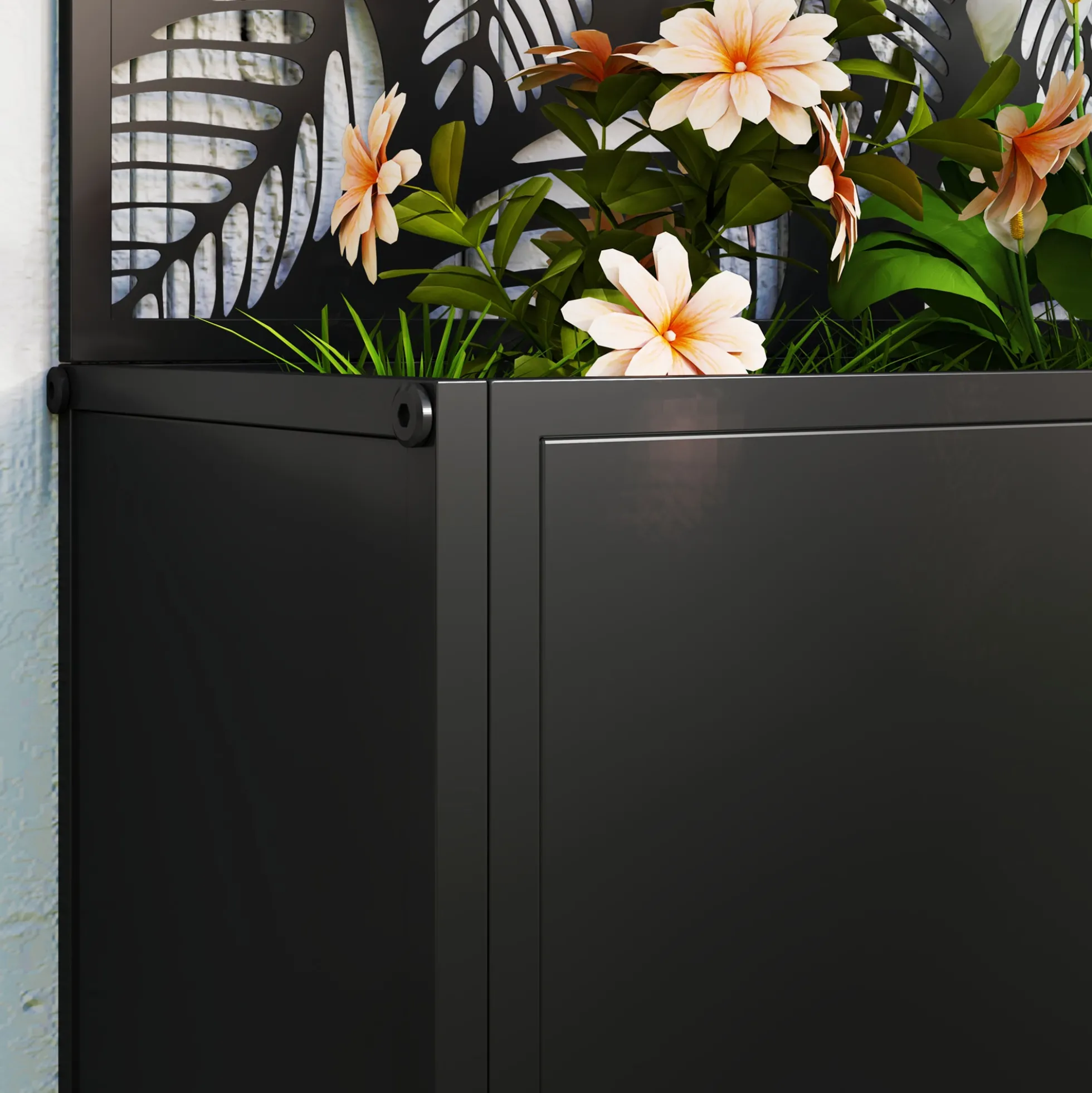 Outsunny Jardinera Exterior Grande De Metal Con Pantalla De Privacidad Negro