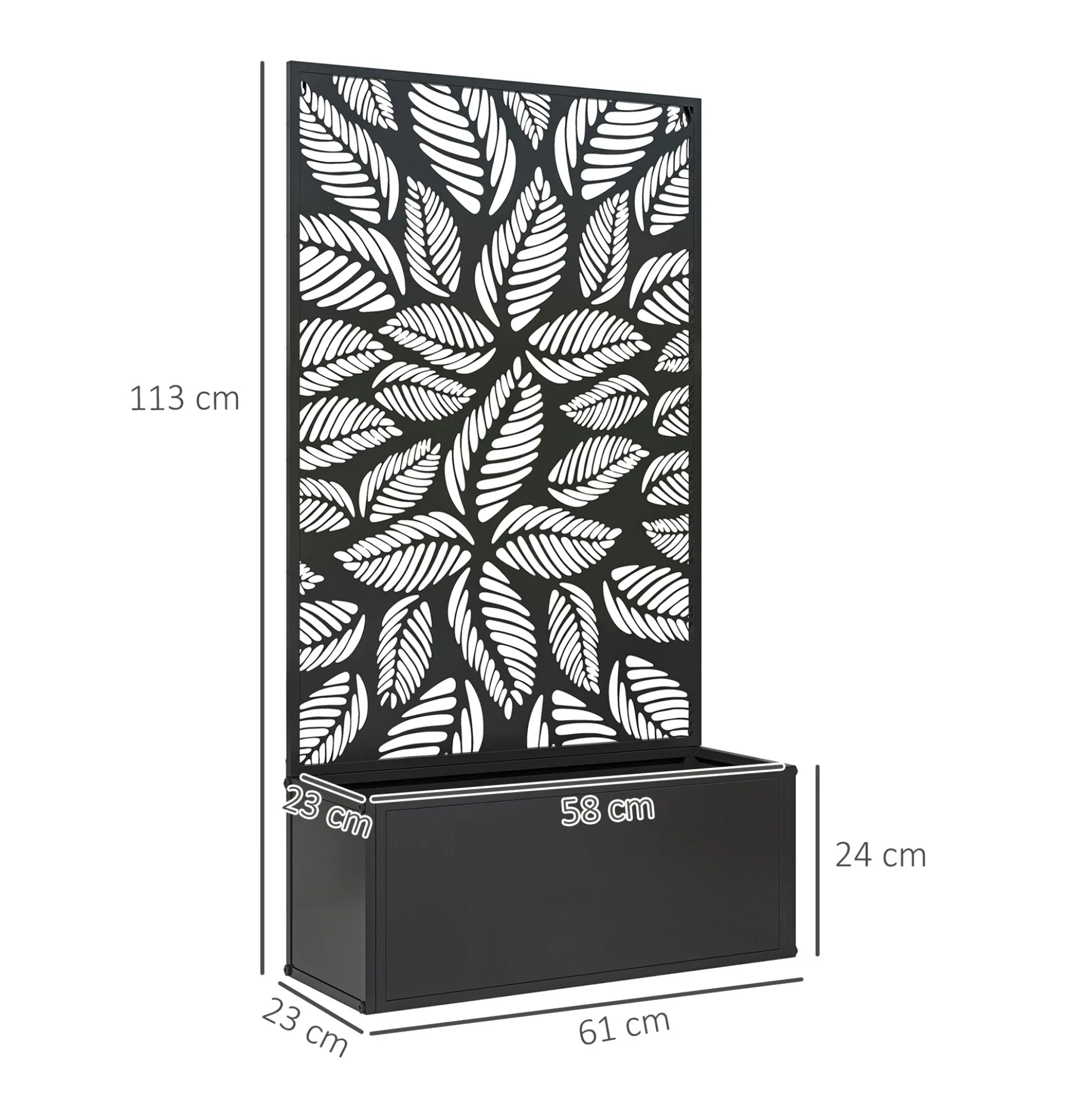 Outsunny Jardinera Exterior Grande De Metal Con Pantalla De Privacidad Negro