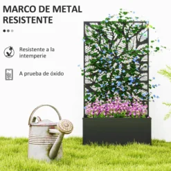 Outsunny Jardinera Exterior Grande De Metal Con Pantalla De Privacidad Negro