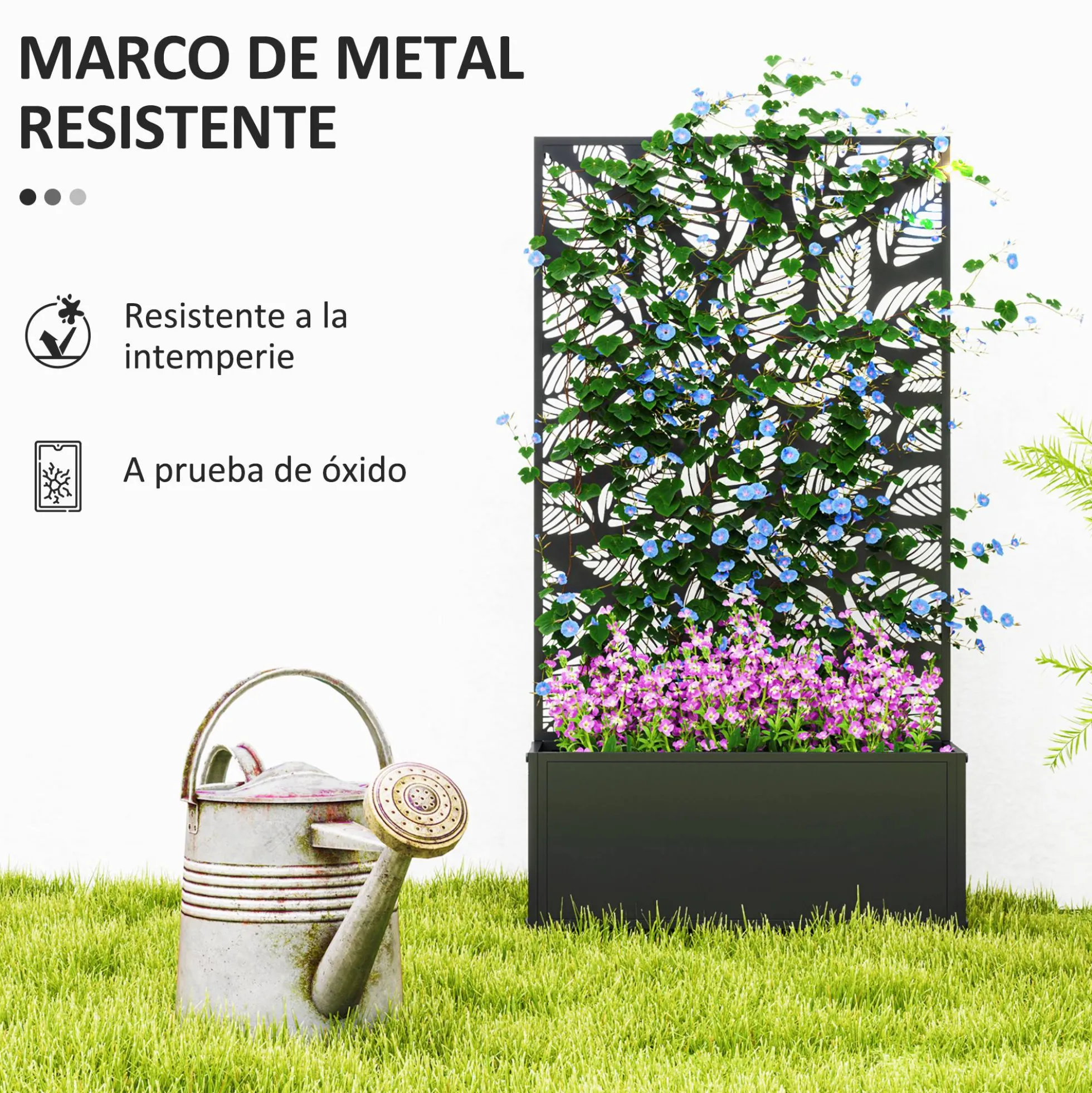 Outsunny Jardinera Exterior Grande De Metal Con Pantalla De Privacidad Negro
