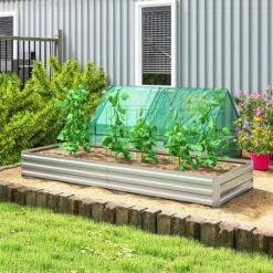 Outsunny Jardinera Exterior Grande De Acero Galvanizado Con Base Abierta Plata