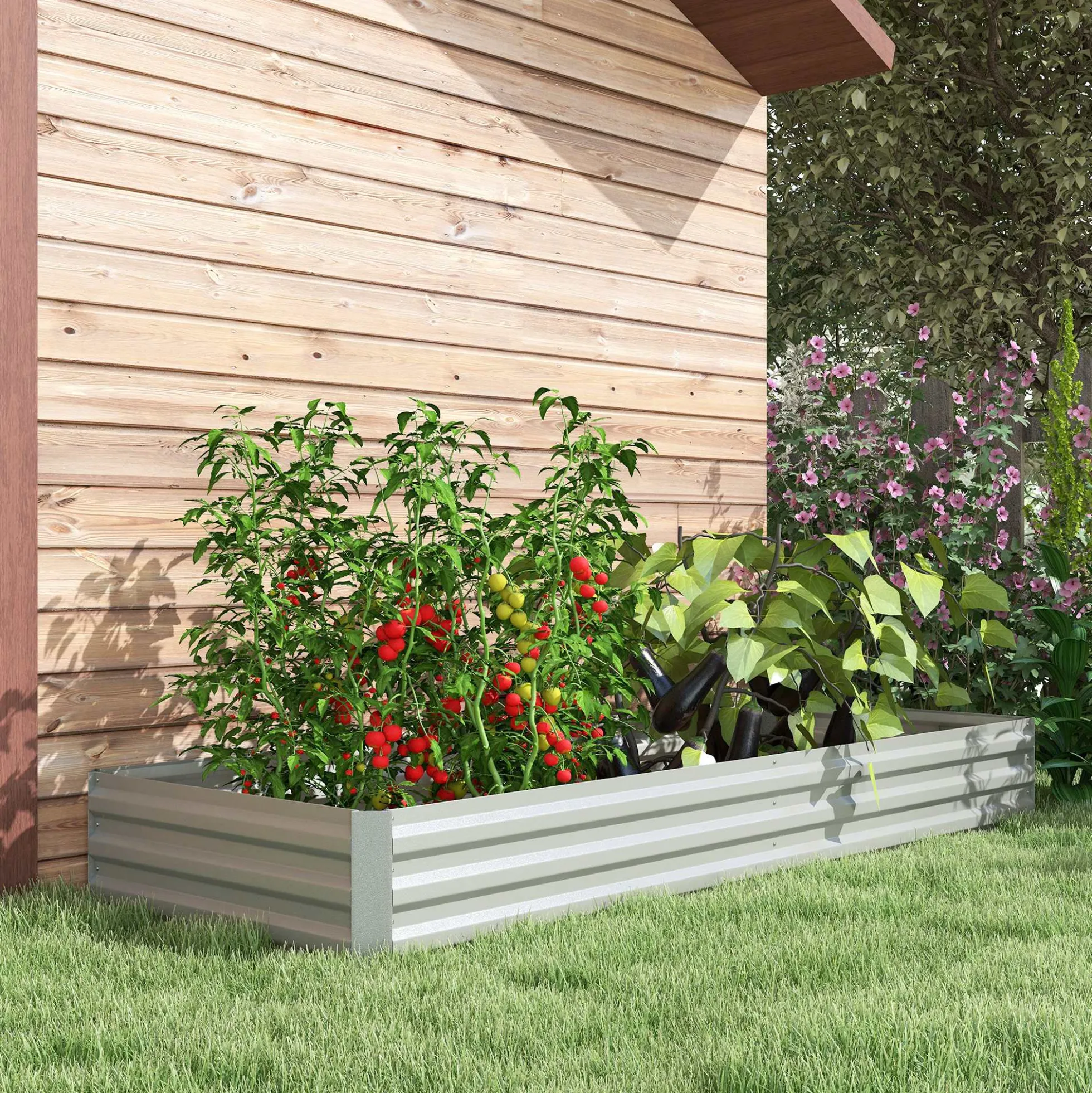 Outsunny Jardinera Exterior Grande De Acero Galvanizado Con Base Abierta Plata