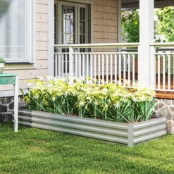 Outsunny Jardinera Exterior Grande De Acero Galvanizado Con Base Abierta Plata