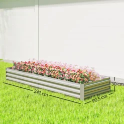 Outsunny Jardinera Exterior Grande De Acero Galvanizado Con Base Abierta Plata