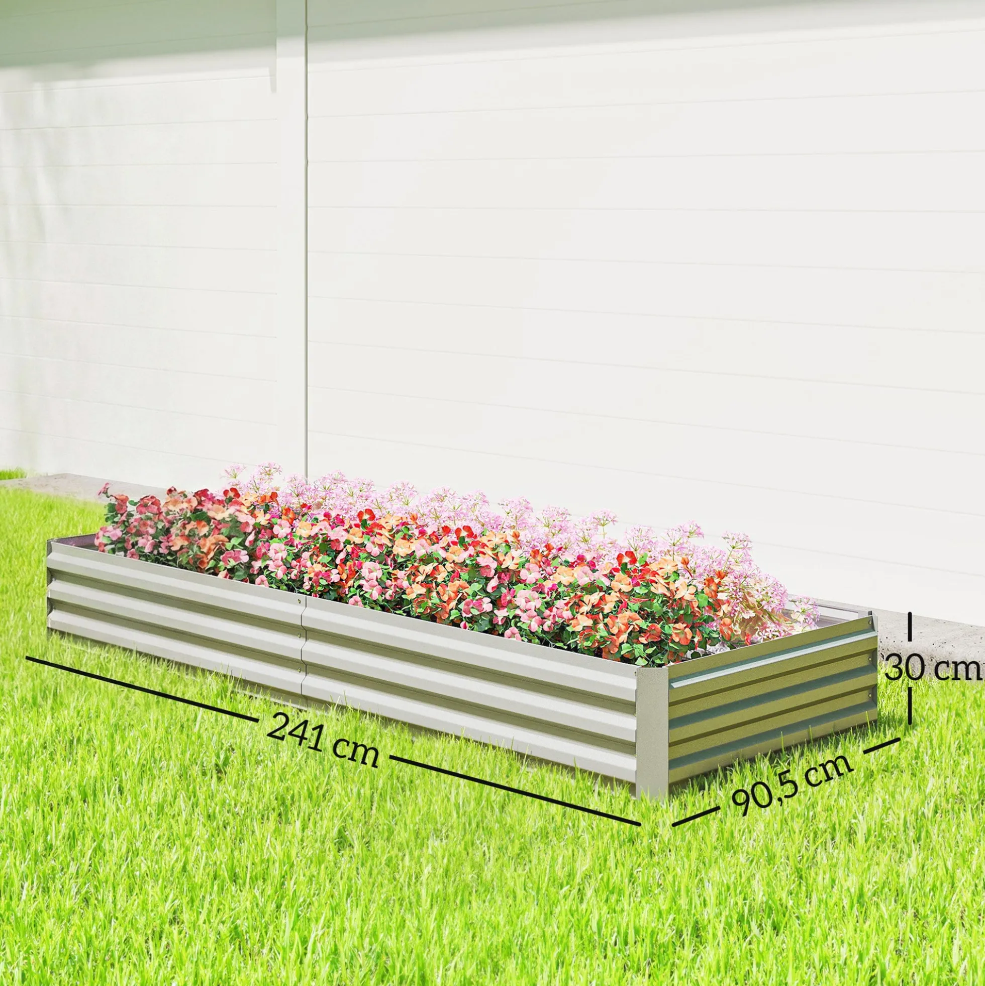 Outsunny Jardinera Exterior Grande De Acero Galvanizado Con Base Abierta Plata