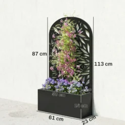 Outsunny Jardinera Exterior Grande De Metal Con Pantalla De Privacidad Negro