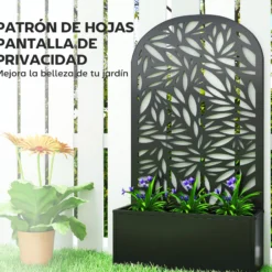 Outsunny Jardinera Exterior Grande De Metal Con Pantalla De Privacidad Negro