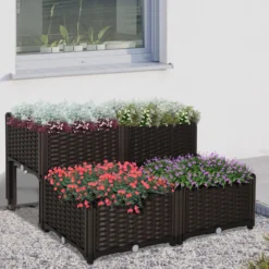 Outsunny 4 Jardineras De Exterior Combinación Libre 40x40x26/44 Cm Marrón