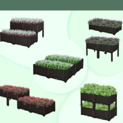 Outsunny 4 Jardineras De Exterior Combinación Libre 40x40x26/44 Cm Marrón