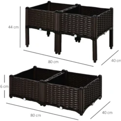 Outsunny 4 Jardineras De Exterior Combinación Libre 40x40x26/44 Cm Marrón
