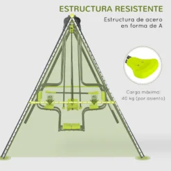 Outsunny Juego De Columpio Infantil Exterior Con 2 Columpios 355x184x186cm Verde