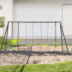 Outsunny Juego De Columpio Infantil Exterior Con 2 Columpios 355x184x186cm Verde
