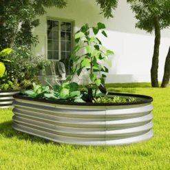 Outsunny Juego De 2 Jardineras Exterior Grandes De Acero 135x90x30 Cm Plateado
