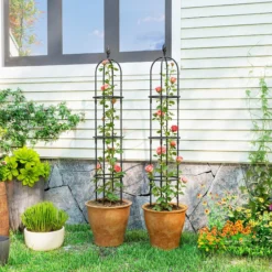 Outsunny Juego De 2 Obeliscos De Jardín De Acero 1,74 M Para Plantas Trepadoras