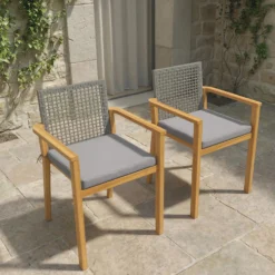 Outsunny Juego De 2 Sillas De Jardín Exterior De Madera Con Cojines Desmontables