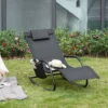 Outsunny Mecedora De Exterior Con Reposabrazos Y Bolsillo Lateral Negro