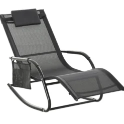 Outsunny Mecedora De Exterior Con Reposabrazos Y Bolsillo Lateral Negro