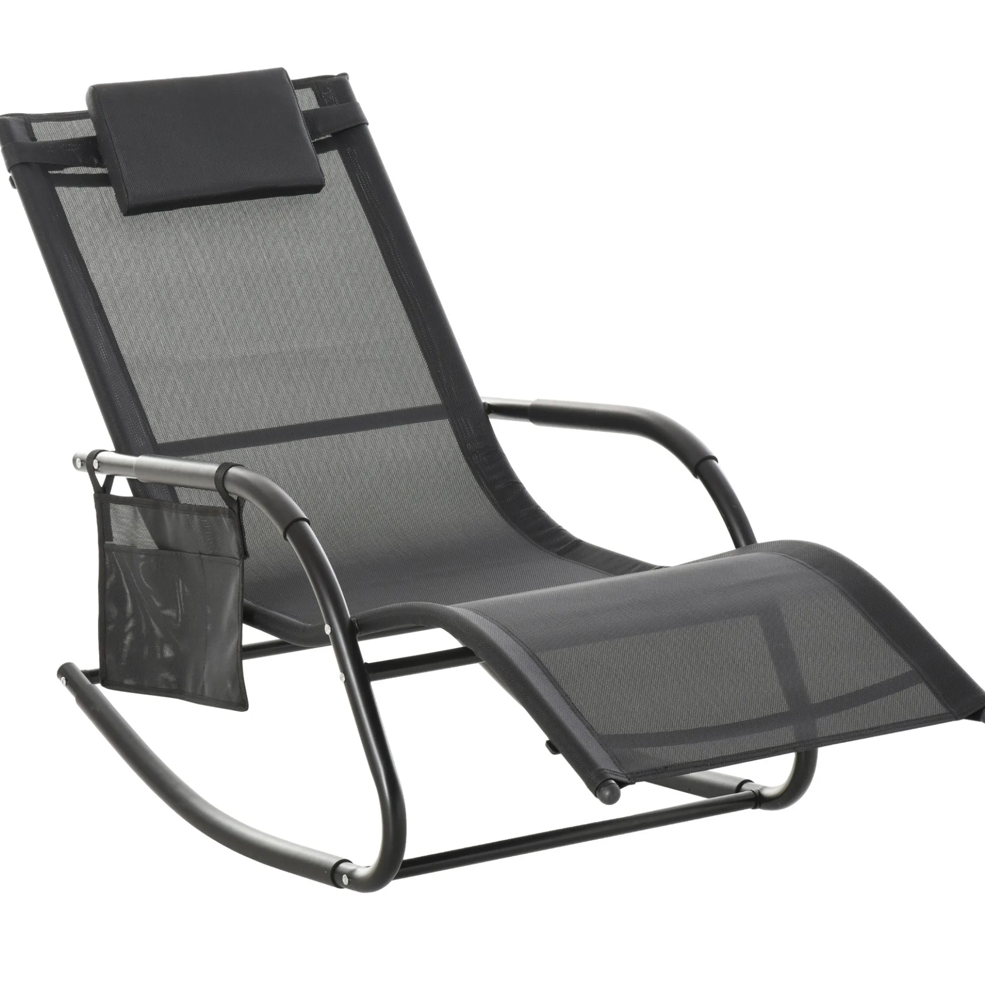 Outsunny Mecedora De Exterior Con Reposabrazos Y Bolsillo Lateral Negro