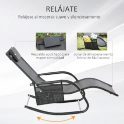 Outsunny Mecedora De Exterior Con Reposabrazos Y Bolsillo Lateral Negro
