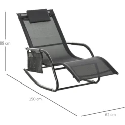 Outsunny Mecedora De Exterior Con Reposabrazos Y Bolsillo Lateral Negro