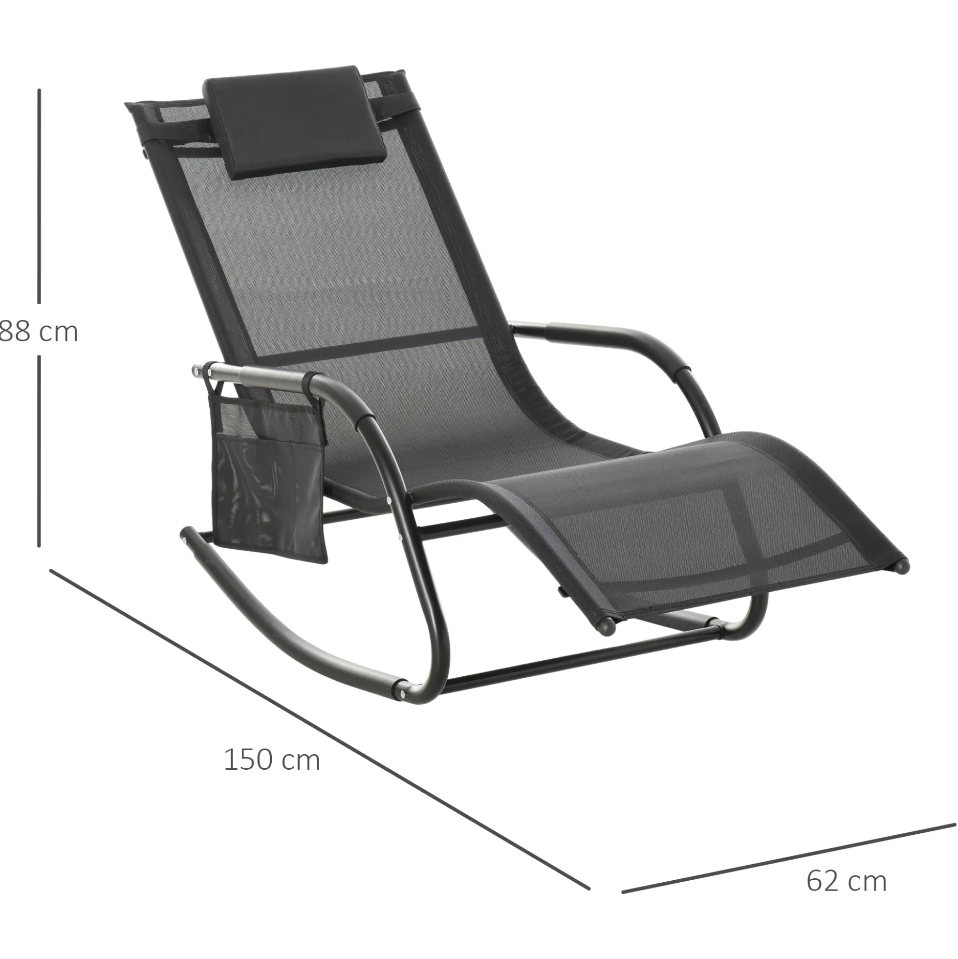 Outsunny Mecedora De Exterior Con Reposabrazos Y Bolsillo Lateral Negro