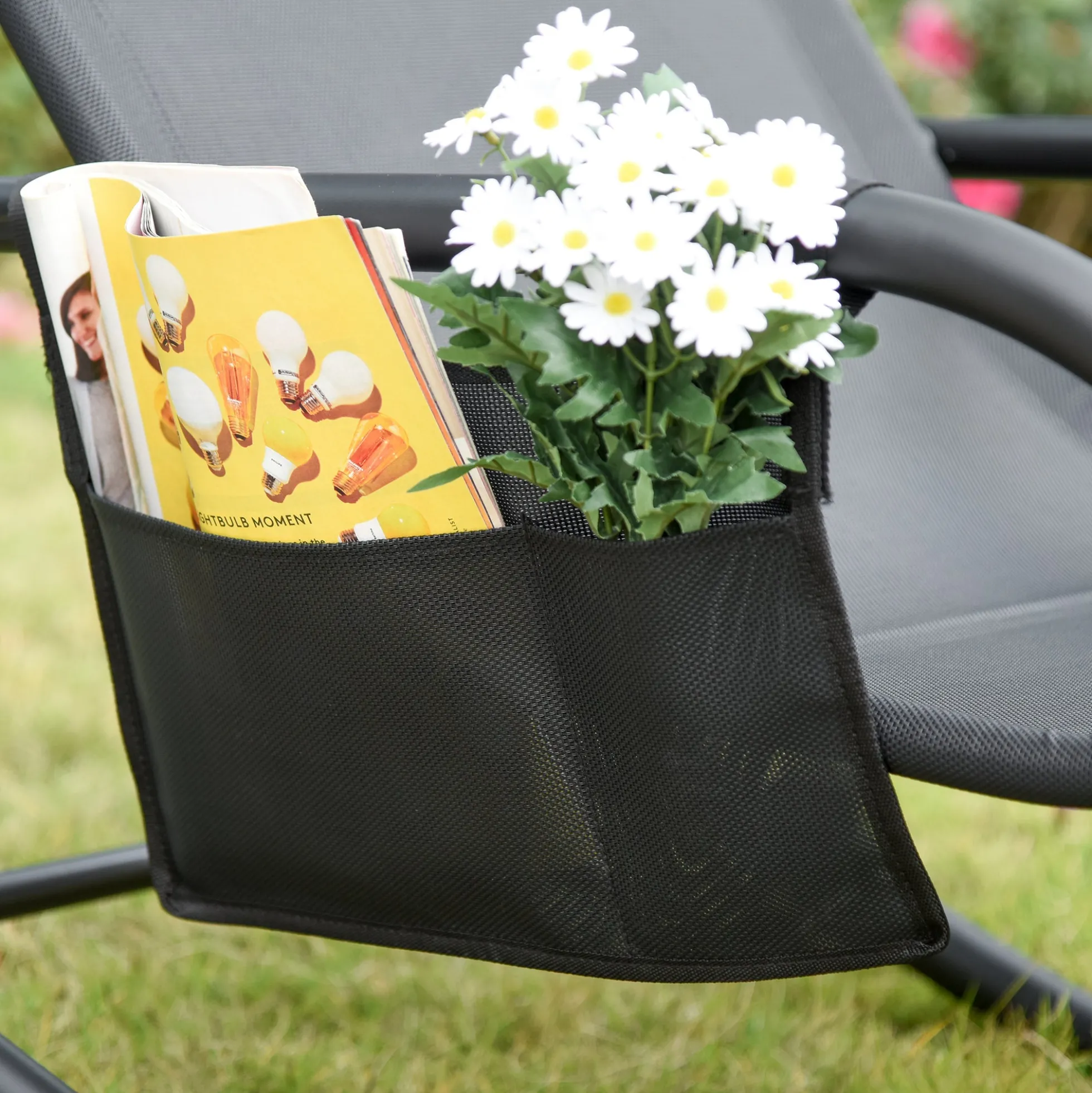 Outsunny Mecedora De Exterior Con Reposabrazos Y Bolsillo Lateral Negro