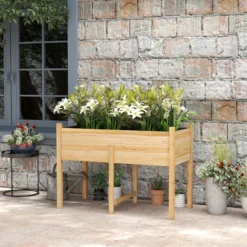Outsunny Mesa De Cultivo De Madera 115x55x80 Cm Con Tela No Tejida Natural