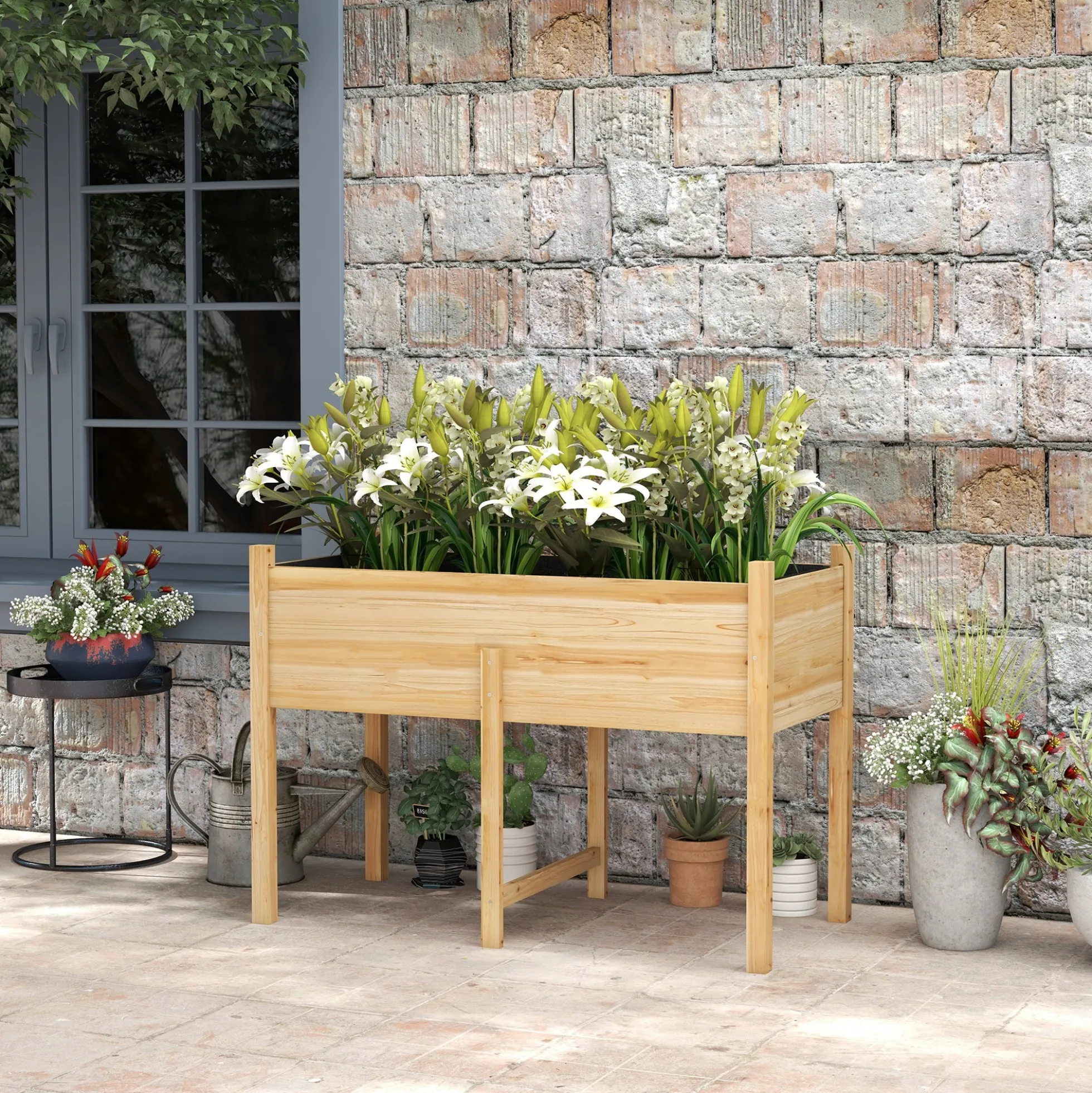 Outsunny Mesa De Cultivo De Madera 115x55x80 Cm Con Tela No Tejida Natural