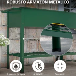 Outsunny Mesa De Cultivo 109x44x80 Cm Con 2 Ruedas Estante Y Asa Verde
