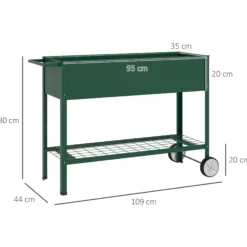 Outsunny Mesa De Cultivo 109x44x80 Cm Con 2 Ruedas Estante Y Asa Verde