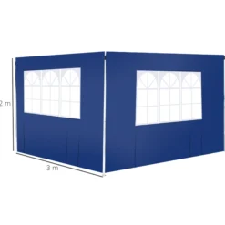 Outsunny 2 Paredes Laterales 2x3m Con Ventanas Para Carpa 3 X 3 M/3 X 6 M Azul
