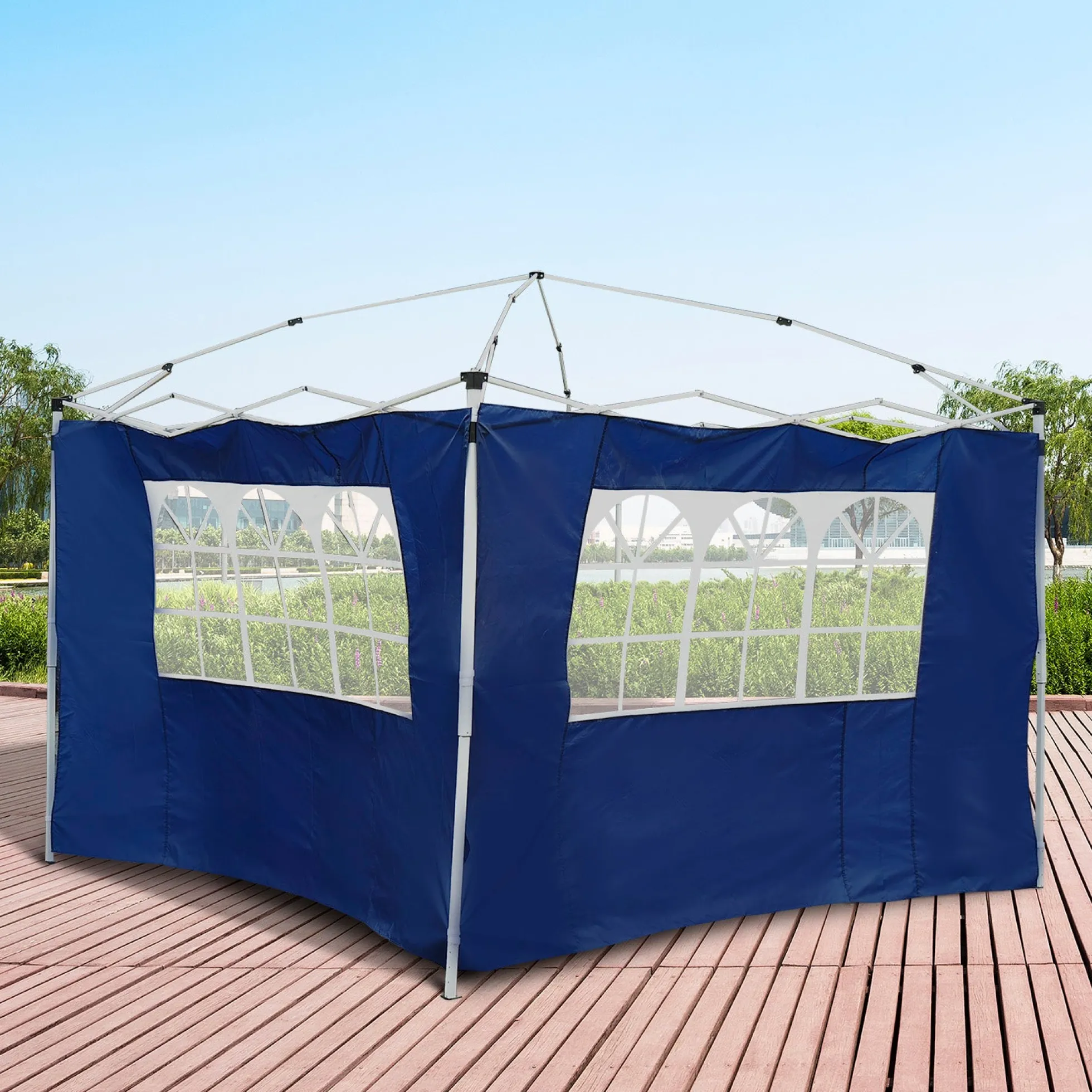 Outsunny 2 Paredes Laterales 2x3m Con Ventanas Para Carpa 3 X 3 M/3 X 6 M Azul