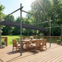 Outsunny Pérgola De Jardín 6x3 M Con Techo Retráctil Upf30+ Gris Oscuro