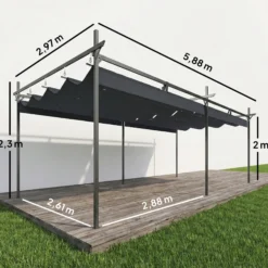 Outsunny Pérgola De Jardín 6x3 M Con Techo Retráctil Upf30+ Gris Oscuro