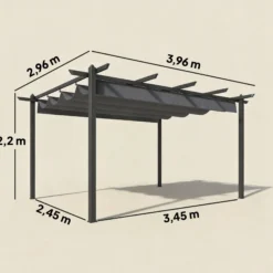 Outsunny Pérgola De Jardín 4x3 M Con Techo Retráctil Y Marco De Aluminio Gris