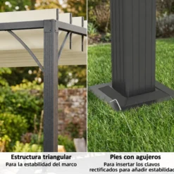 Outsunny Pérgola De Jardín 3x4 M Con Techo De Lamas Orientables Upf30+ Crema