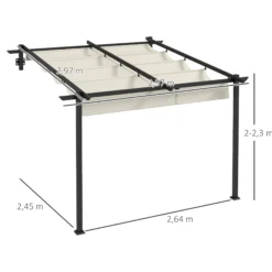 Outsunny Pérgola De Pared 3x3 M Con Techo Retráctil De Poliéster Crema Y Gris