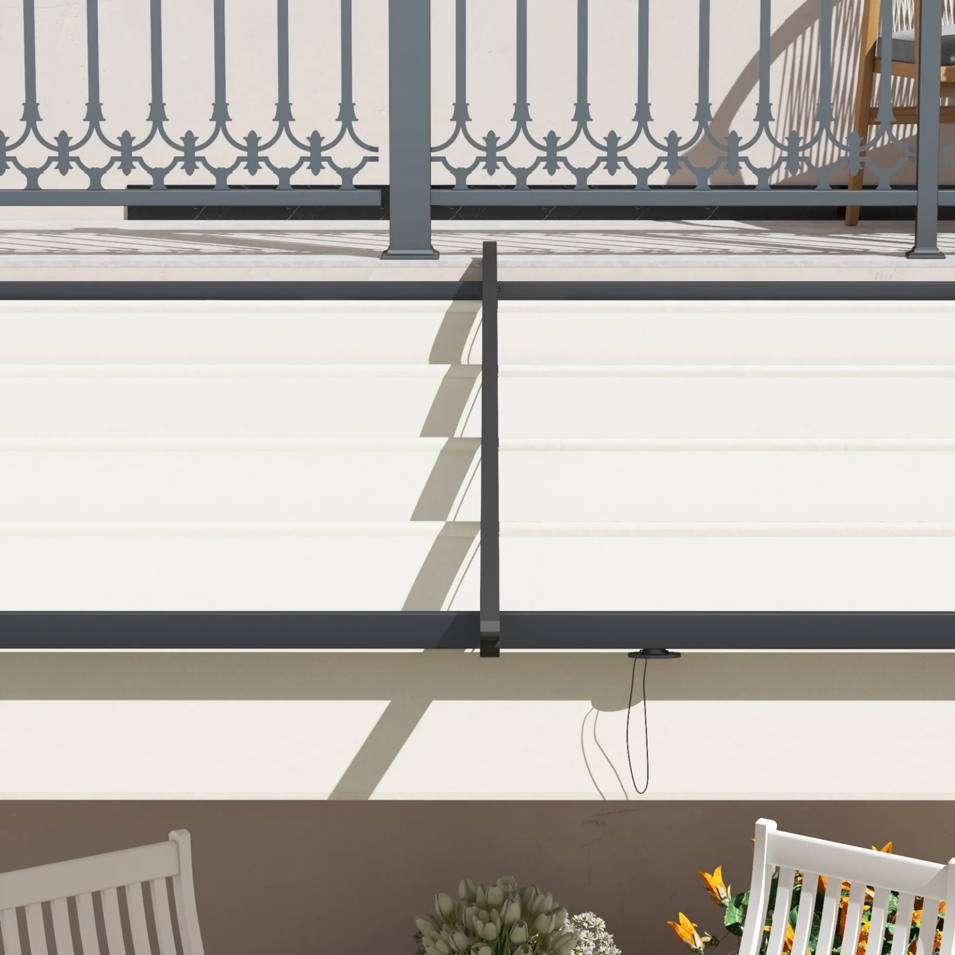 Outsunny Pérgola De Pared 3x3 M Con Techo Retráctil De Poliéster Crema Y Gris