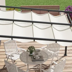 Outsunny Pérgola De Pared 3x3 M Con Techo Retráctil De Poliéster Crema Y Gris