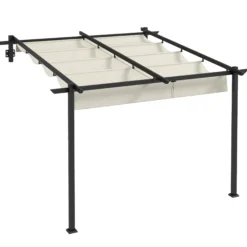 Outsunny Pérgola De Pared 3x3 M Con Techo Retráctil De Poliéster Crema Y Gris
