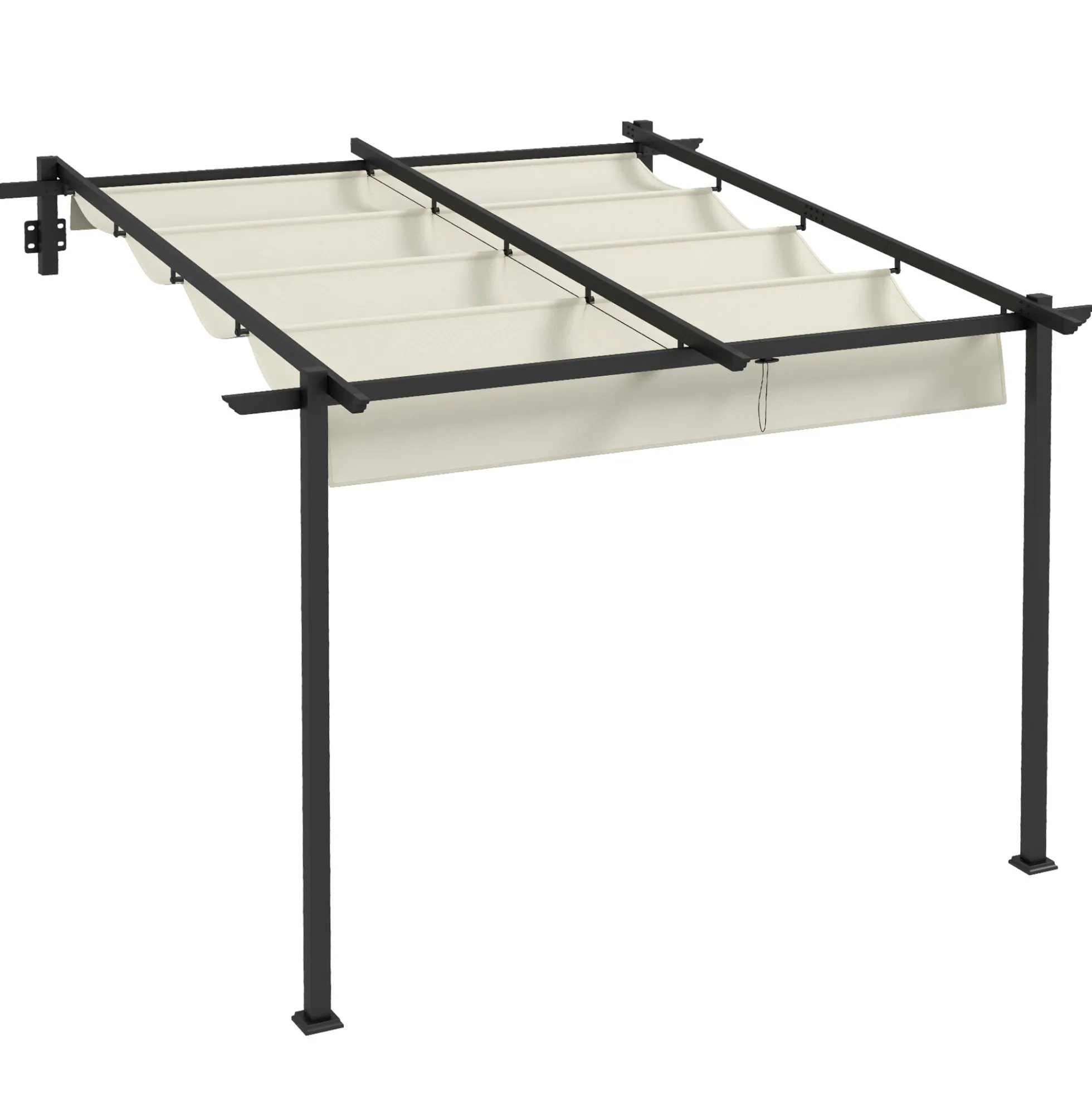 Outsunny Pérgola De Pared 3x3 M Con Techo Retráctil De Poliéster Crema Y Gris